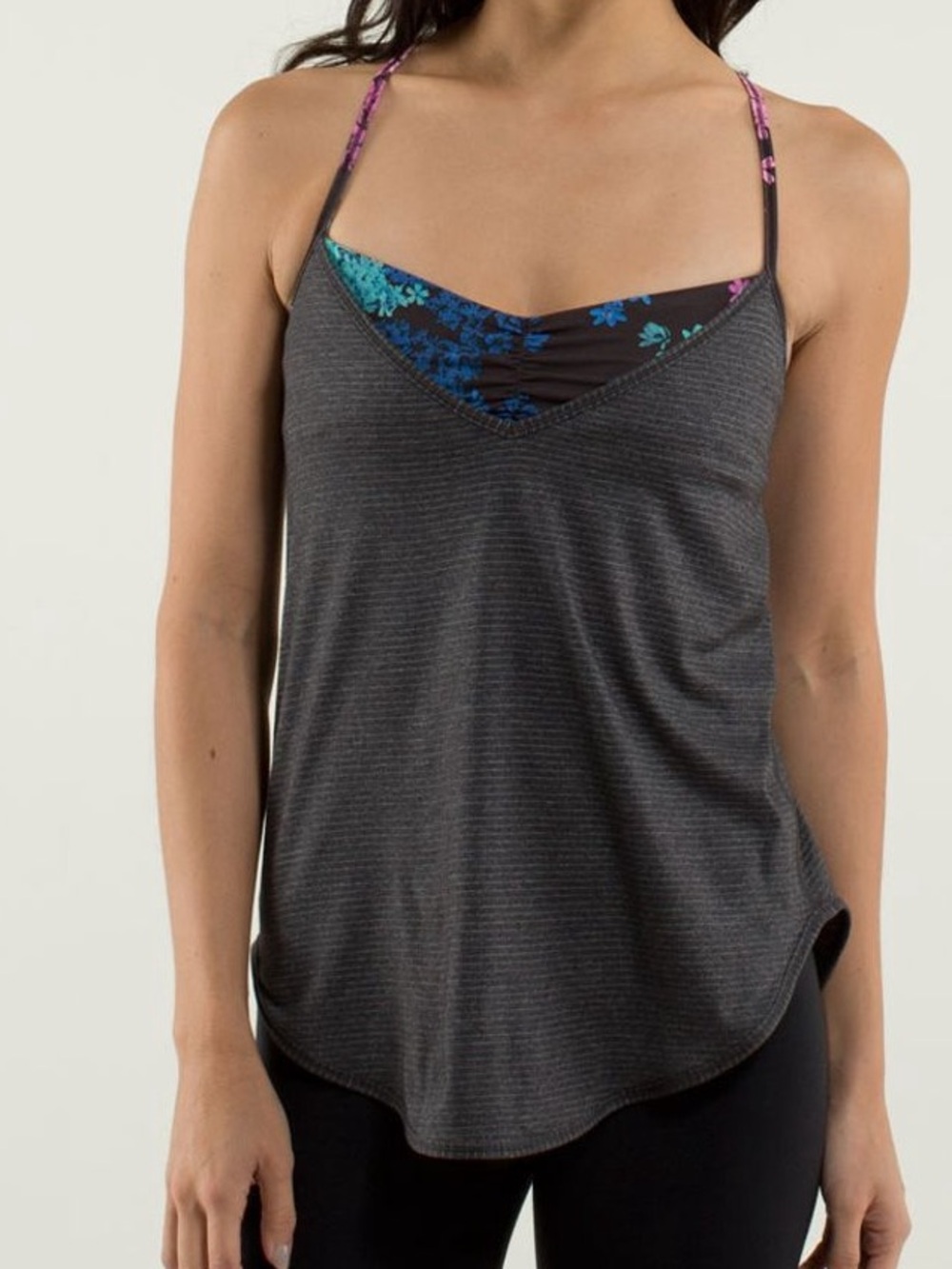 Lululemon Roll Out Tank Heathered Black / Petal Pop Multi / Black